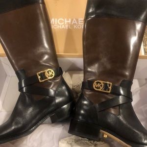 Michael Kors over the calf two tone black/brown boots. Original box.